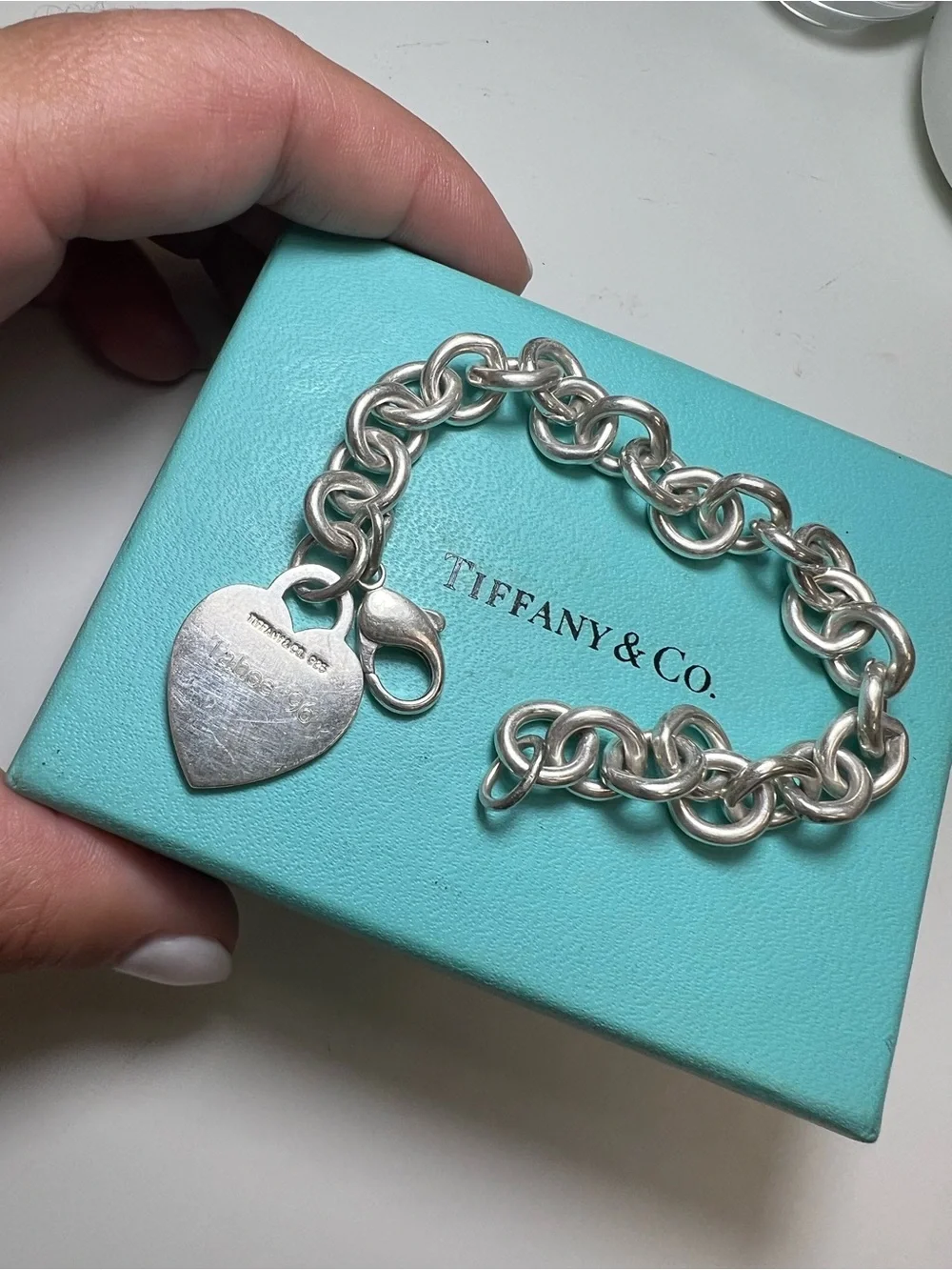 Tiffany & Co. Silver Heart Tag Charm Bracelet - Classic Sterling Link